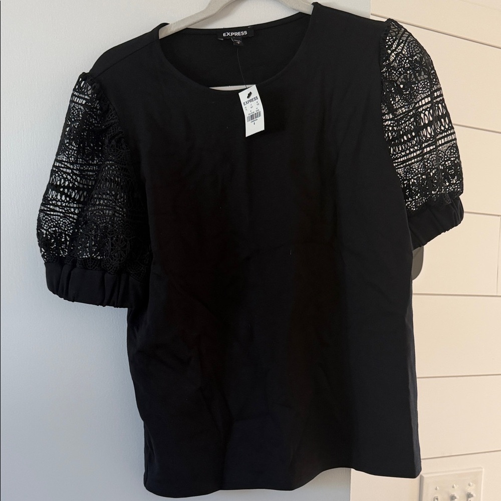 Express Black Lace Puff Sleeve Top